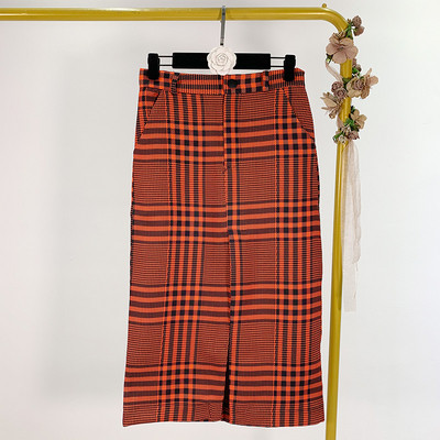 Μακρυ καρό φούστα με υψηλή μέση με κόκκινο χρώμα