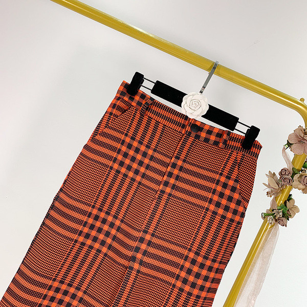 Μακρυ καρό φούστα με υψηλή μέση με κόκκινο χρώμα