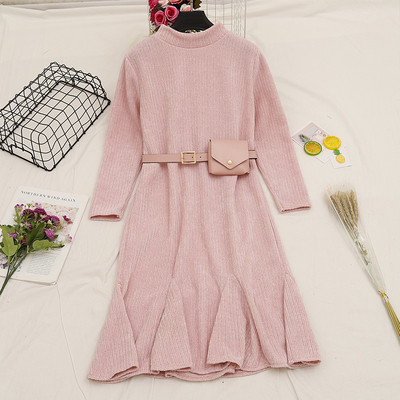 Γυναικείο casual φόρεμα με μακριά μανίκια και οβάλ λαιμόκοψη σε τέσσερα χρώματα