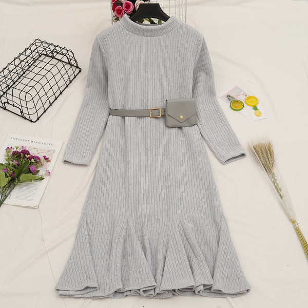 Γυναικείο casual φόρεμα με μακριά μανίκια και οβάλ λαιμόκοψη σε τέσσερα χρώματα