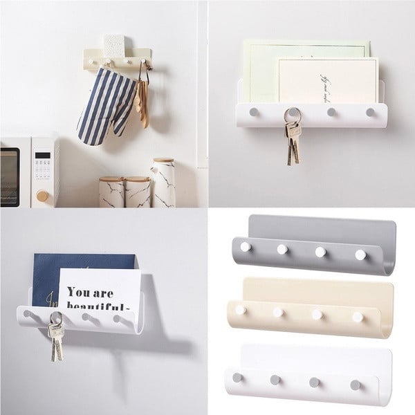 Пластмасова закачалка с 4 куки подходяща за малки предмети - ключове, кърпи, ръкохватки в бял, сив и бежов цвят