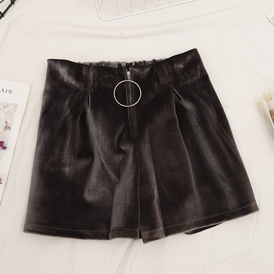 Pantaloni scurți casual de damă cu fermoar în culorile gri și negru