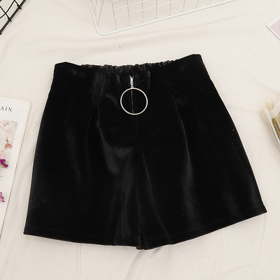 Pantaloni scurți casual de damă cu fermoar în culorile gri și negru