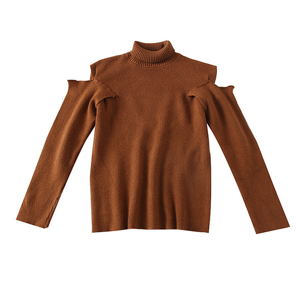 Pulover de damă modern cu decupaje într-un guler polo