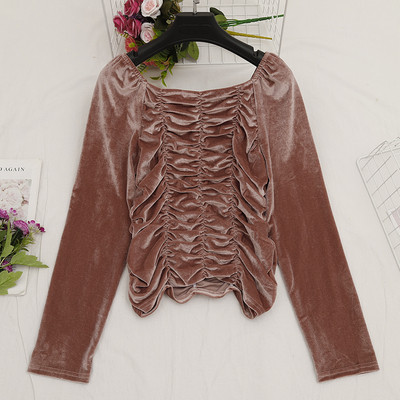 Γυναικεία casual μπλούζα βελούδο με τετράγωνη λαιμόκοψη σε διάφορα χρώματα