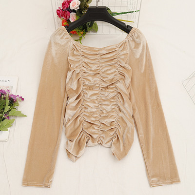 Γυναικεία casual μπλούζα βελούδο με τετράγωνη λαιμόκοψη σε διάφορα χρώματα