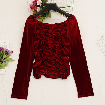 Γυναικεία casual μπλούζα βελούδο με τετράγωνη λαιμόκοψη σε διάφορα χρώματα