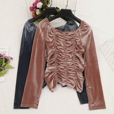 Γυναικεία casual μπλούζα βελούδο με τετράγωνη λαιμόκοψη σε διάφορα χρώματα