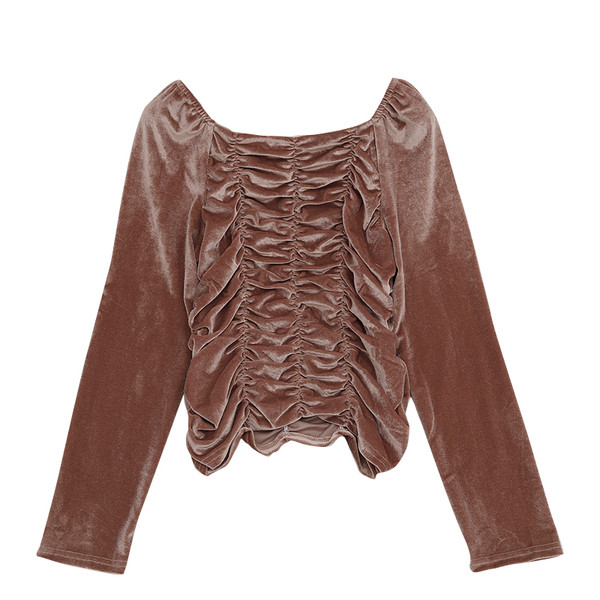 Γυναικεία casual μπλούζα βελούδο με τετράγωνη λαιμόκοψη σε διάφορα χρώματα