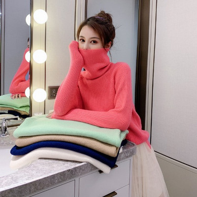 Pulover de dama cu guler polo inalt si crapa - mai multe culori