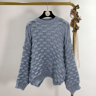 Pulover gros de dama in roz, albastru, verde si alb