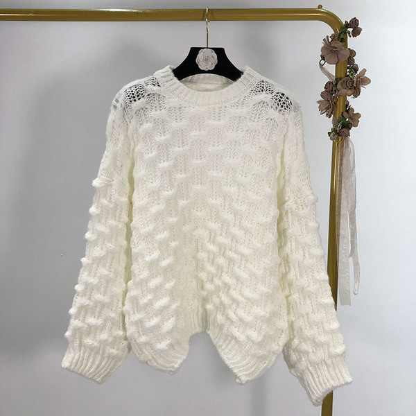 Pulover gros de dama in roz, albastru, verde si alb