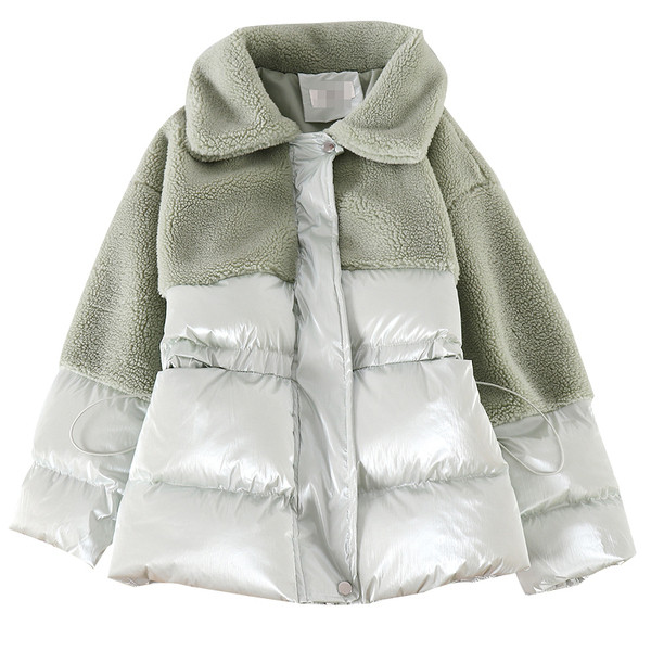 Geaca de iarna de dama cu fermoar in culorile alb, verde si galben