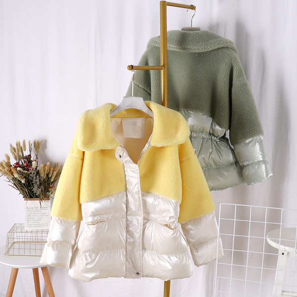 Geaca de iarna de dama cu fermoar in culorile alb, verde si galben