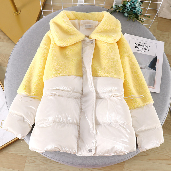 Geaca de iarna de dama cu fermoar in culorile alb, verde si galben