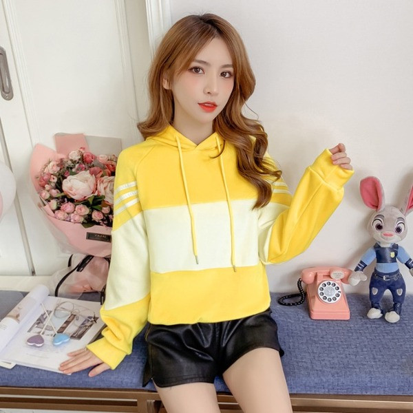 Νέο μοντέλο γυναικείο φούτερ με κουκούλα με κίτρινο, πορτοκαλί και πράσινο χρώμα