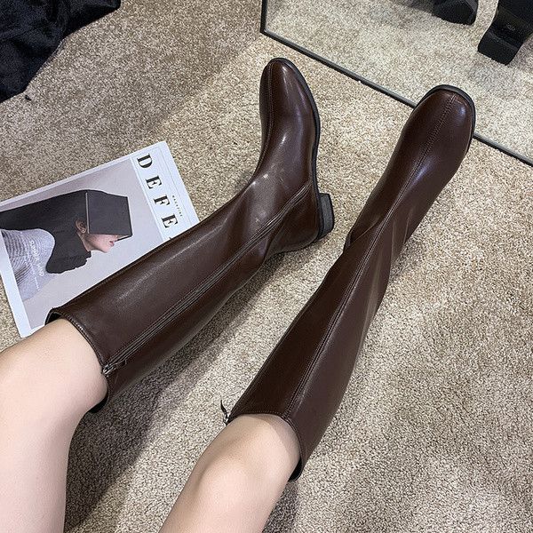 Cizme de dama din piele negru si maro