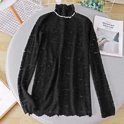 Bluză casual de damă din dantelă cu perle în alb și roz