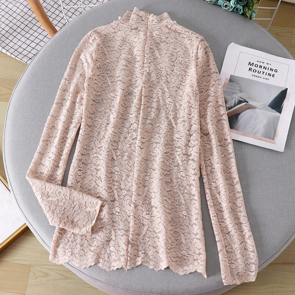 Bluză casual de damă din dantelă cu perle în alb și roz