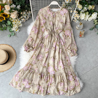 Rochie de dama cu model floral si maneci lungi in mai multe culori