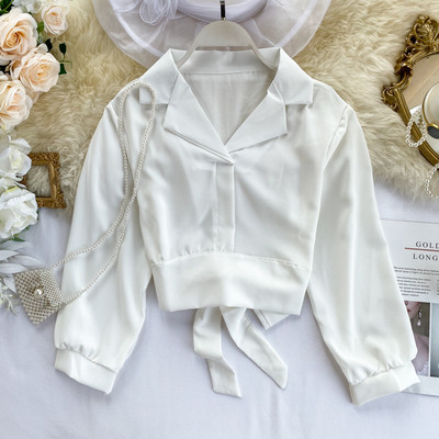 Κομψό γυναικείο πουκάμισο με κορδόνια  και λαιμόκοψη σε διάφορα χρώματα