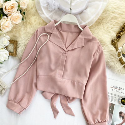 Κομψό γυναικείο πουκάμισο με κορδόνια  και λαιμόκοψη σε διάφορα χρώματα