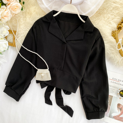 Κομψό γυναικείο πουκάμισο με κορδόνια  και λαιμόκοψη σε διάφορα χρώματα