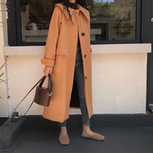 Palton lung modern de damă în maro și gri