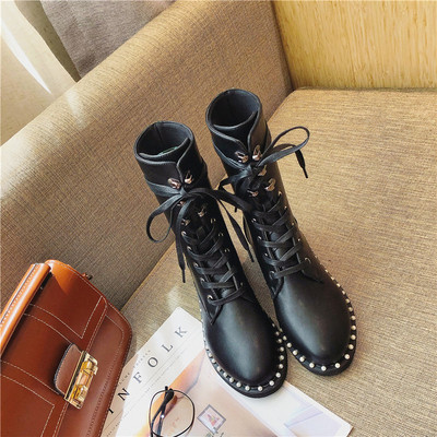 Cizme de dama moderne din piele intoarsa cu sireturi in negru