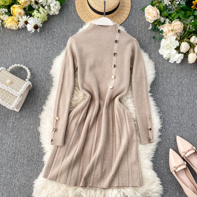 Γυναικεία casual φόρεμα με ψηλό γιακά και κουμπιά σε διαφορετικά χρώματα