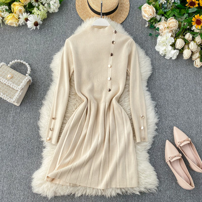 Γυναικεία casual φόρεμα με ψηλό γιακά και κουμπιά σε διαφορετικά χρώματα