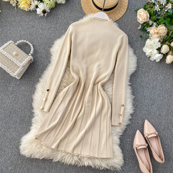 Γυναικεία casual φόρεμα με ψηλό γιακά και κουμπιά σε διαφορετικά χρώματα