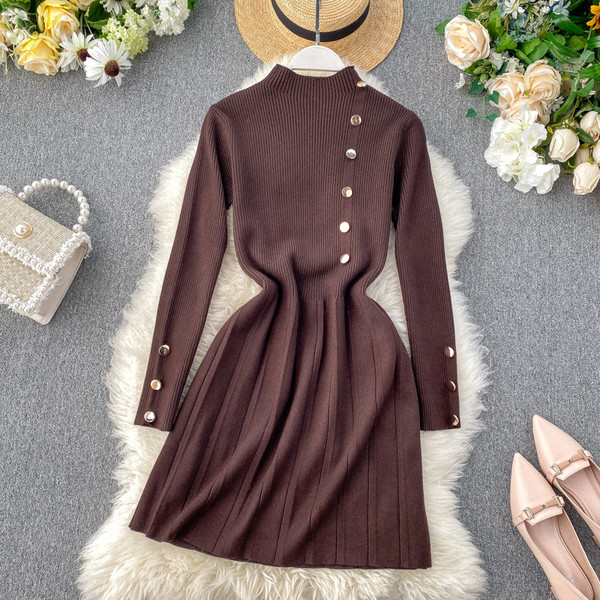Γυναικεία casual φόρεμα με ψηλό γιακά και κουμπιά σε διαφορετικά χρώματα