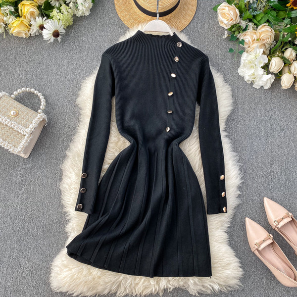 Γυναικεία casual φόρεμα με ψηλό γιακά και κουμπιά σε διαφορετικά χρώματα