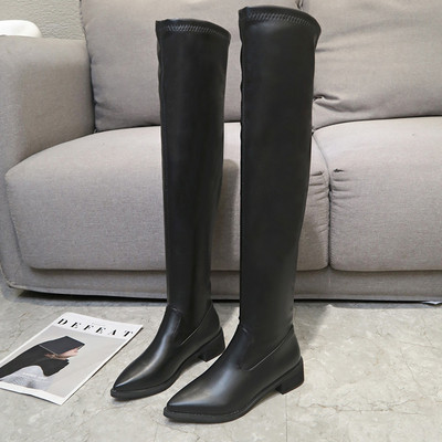 Cizme de dama moderne din piele model ascutit in negru