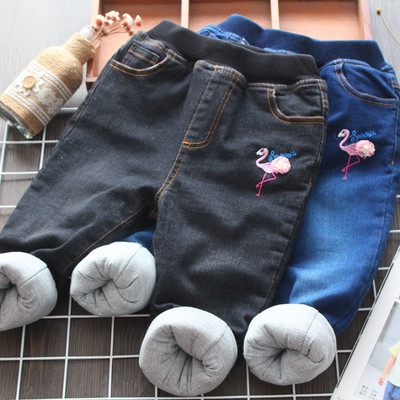 Нов модел ежедневни детски дънки с бродерия в син и черен цвят