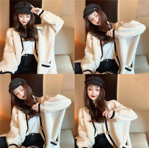 Cardigan lung casual alb cu nasturi