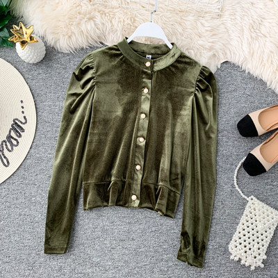 Cămașă de damă modernă cu nasturi din catifea în mai multe culori