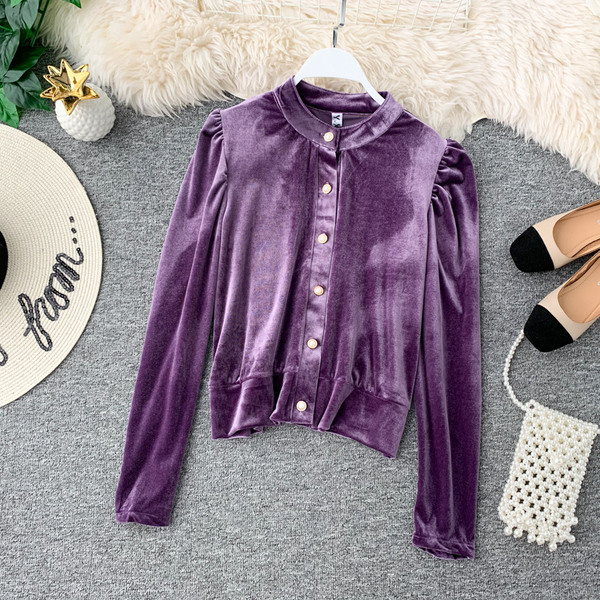 Cămașă de damă modernă cu nasturi din catifea în mai multe culori