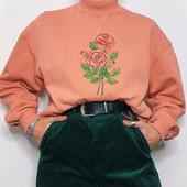 Pulover de dama model nou cu guler polo si broderie portocalie