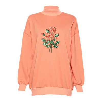 Pulover de dama model nou cu guler polo si broderie portocalie