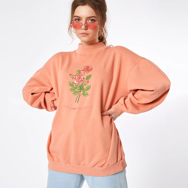 Pulover de dama model nou cu guler polo si broderie portocalie