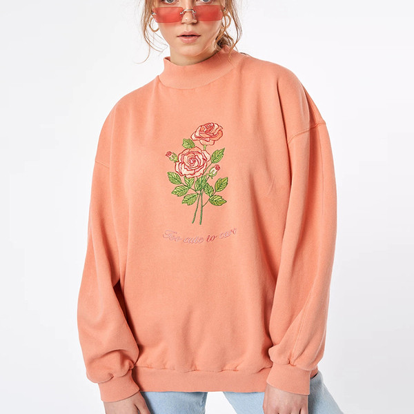 Pulover de dama model nou cu guler polo si broderie portocalie