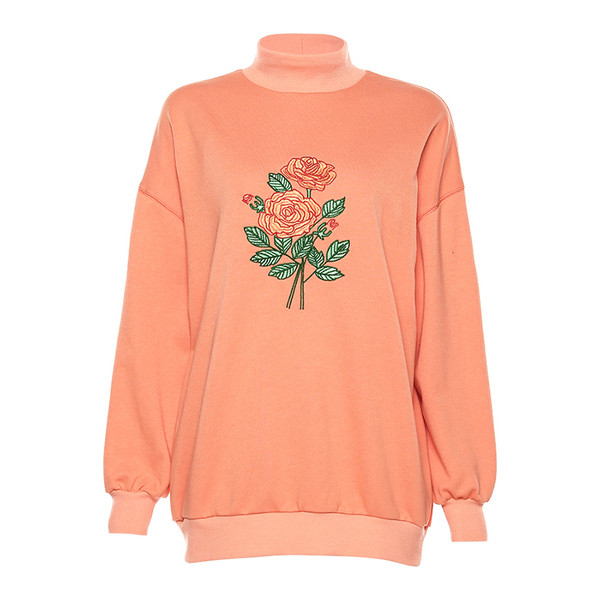 Pulover de dama model nou cu guler polo si broderie portocalie