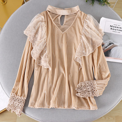 Modern női ing csipkével és hosszú ujjú öt színben