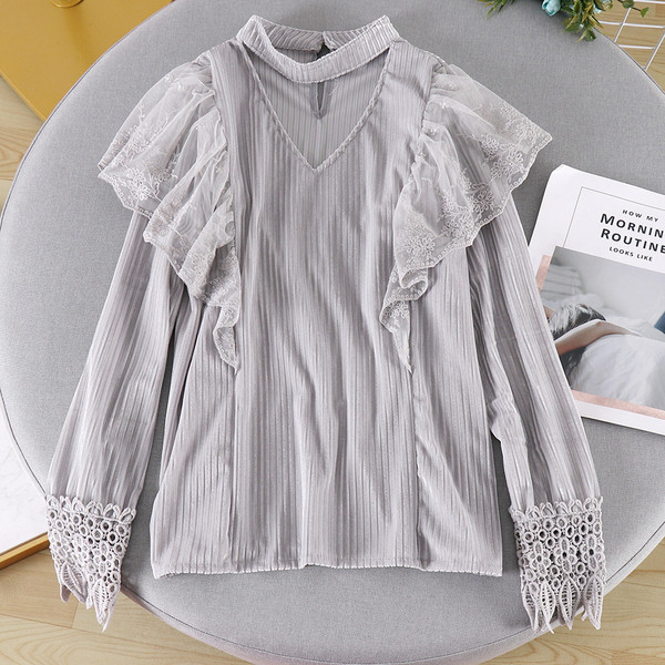 Modern női ing csipkével és hosszú ujjú öt színben