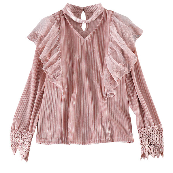 Modern női ing csipkével és hosszú ujjú öt színben