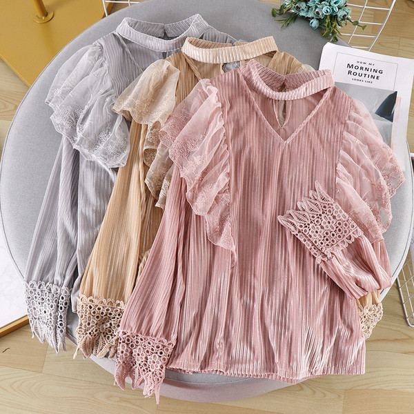 Modern női ing csipkével és hosszú ujjú öt színben