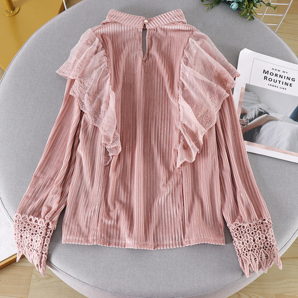 Modern női ing csipkével és hosszú ujjú öt színben