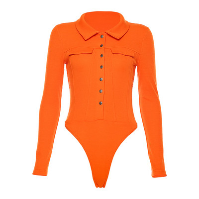 Új modell modern női body klasszikus gallérral és narancssárga gombokkal